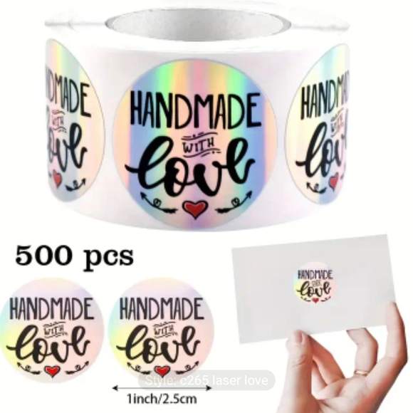 Handmade with Love Stickers - 500 pcs New - Picture 2 of 2